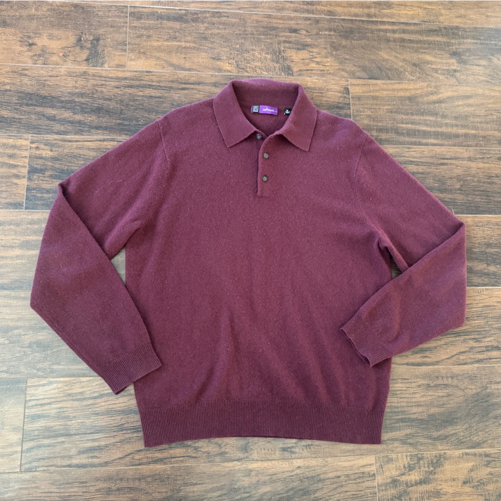 Saks Fifth Avenue 100% Cashmere Polo Sweater Mens medium burgundy